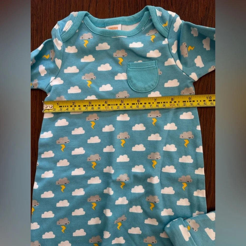 NWT GYMBOREE 6-9M Unisex Blue Cloud & Thunder Pajamas Layette Sleep Sack & Hat